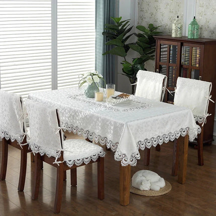 Cream European Luxury Flora Embroidered Jacquard Tablecloth 100 Polyester