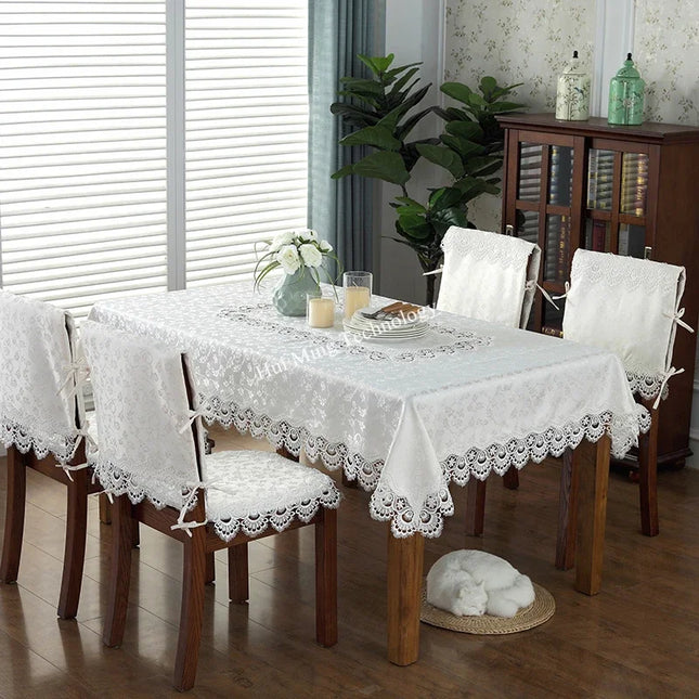 Cream European Luxury Flora Embroidered Jacquard Tablecloth 100 Polyester