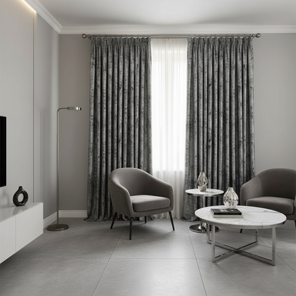 High-Grade Jacquard Curtains – Dark Gray Baroque Design
