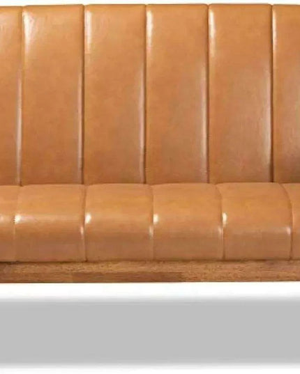 Nikko Tan Faux Leather Loveseat with Walnut Brown Finish - Chic Sofa for Modern Living Rooms