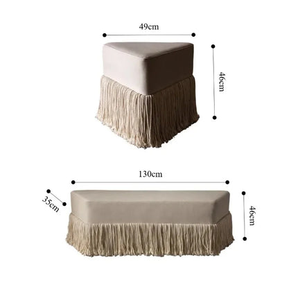 Velvet Ottoman Footstool — Upholstered Fringe Bench & Shoe Stool