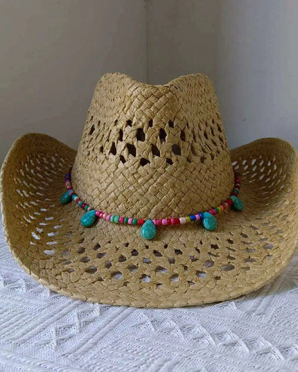 Rose Red Cowboy Straw Hat - Adjustable Wide Brim Sun Hat for All Seasons