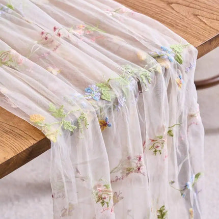 Floral Embroidered Lace Table Runner — Champagne, Pink & Green, 2 Sizes