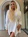 White Bodycon Mini Dress with Hooded Long Sleeves and Waist Wrap