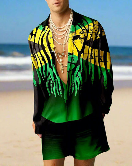 Men's 3D Printed Summer Streetwear Set: Casual Shirt & Oversized Beach Shorts