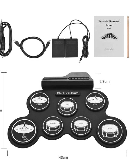Portable Foldable Electronic Drum Set with Accessories for Practice Anywhere
