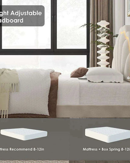 Elegant Velvet LED Flower Headboard Bed Frame - Full Size with Customizable Lighting Features