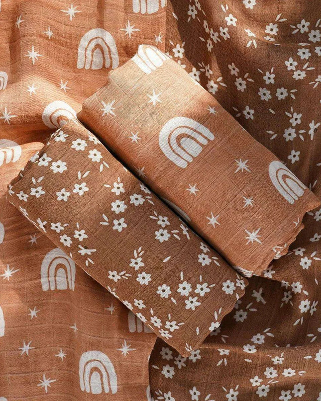 Eco-Friendly Bamboo Cotton Muslin Baby Swaddle and Wrap Set