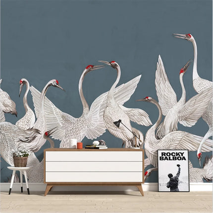 Très Elite 3D Light Luxury Japanese Red Crowned Crane Wallpaper, Remov