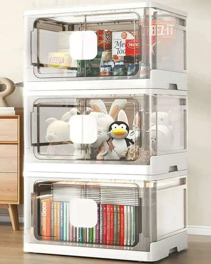 Collapsible 18-Gallon Storage Bin with Clear Access Doors and Rolling Wheels - Optimize Your Organization!