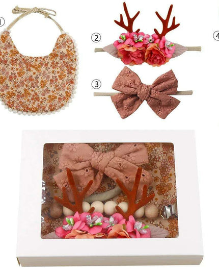 Charming Holiday Floral Baby Bib Set with Pacifier Clip - Perfect Christmas Gift