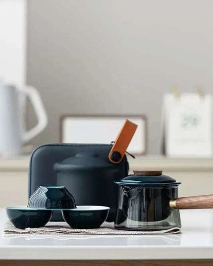 On-the-Go Elegant Ceramic Kung Fu Tea Set: Teapot and Three Travel Cups for Tea Lovers