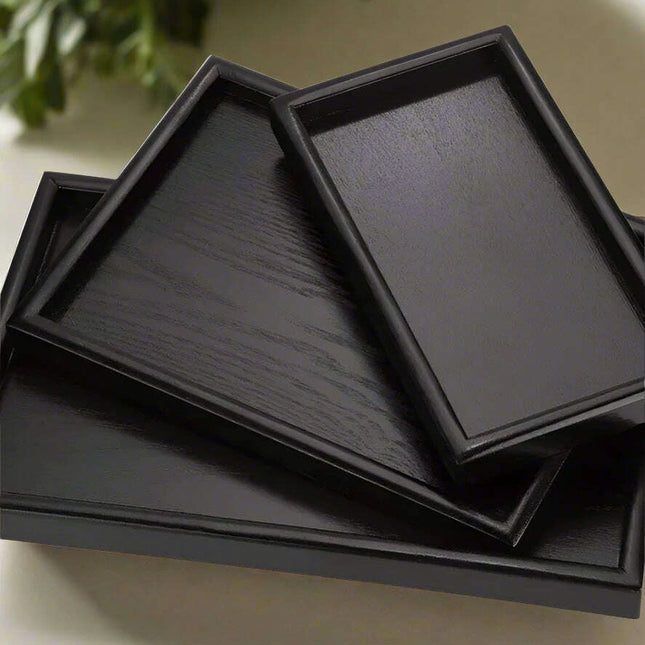 Elegant Rectangular Wooden Serving Tray Set - Eco-Friendly Tea Accessories in 3 Sizes