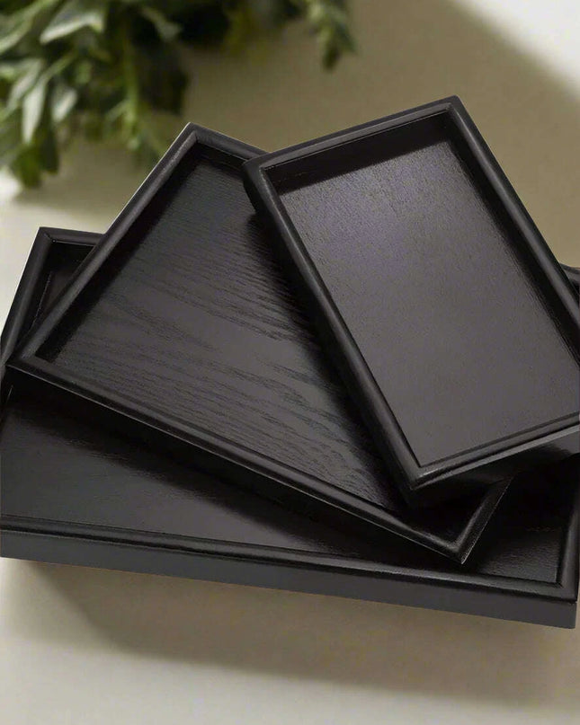 Elegant Rectangular Wooden Serving Tray Set - Eco-Friendly Tea Accessories in 3 Sizes
