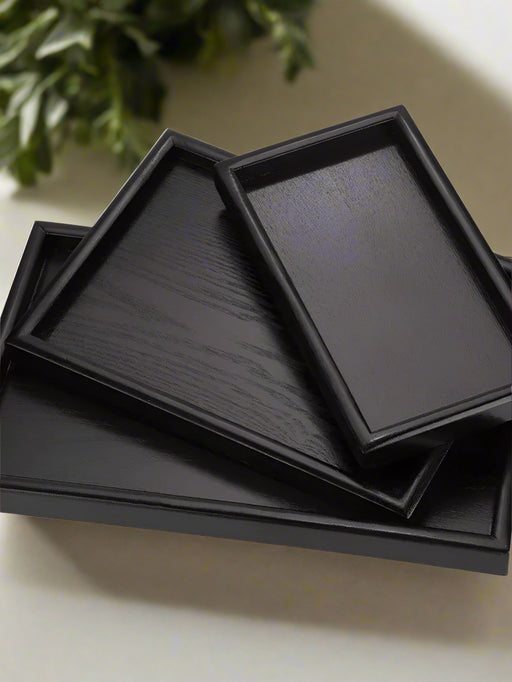 Elegant Rectangular Wooden Serving Tray Set - Eco-Friendly Tea Accessories in 3 Sizes