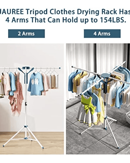 Adjustable Height Portable Tripod Clothes Drying Rack with Windproof Clips