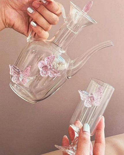 Delightful Pink Butterfly Glass Tea Set - The Ultimate Gift for Romantic Tea Lovers