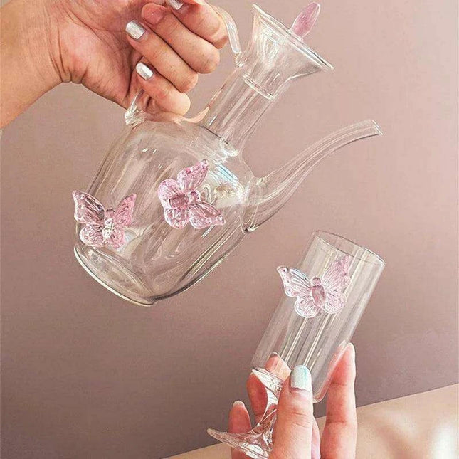Delightful Pink Butterfly Glass Tea Set - The Ultimate Gift for Romantic Tea Lovers