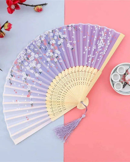 Charming Retro Silk Folding Fan - Exquisite Bamboo Craft for Dance and Home Elegance