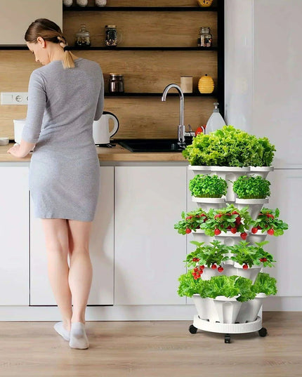 Space-Saving Vertical Herb Tower with Rolling Mobility