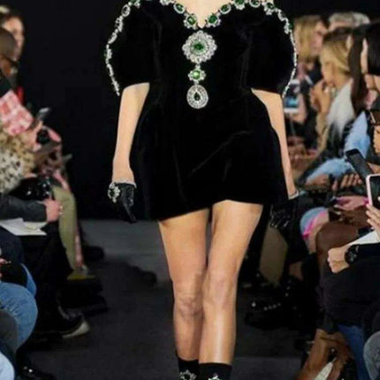 Elegant Backless Evening Dress with Glittering Diamond Details