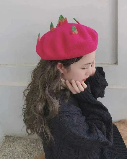 Charming Handcrafted Pumpkin Wool Beret with Leaf Embellishments for Fall and Winter Fashion