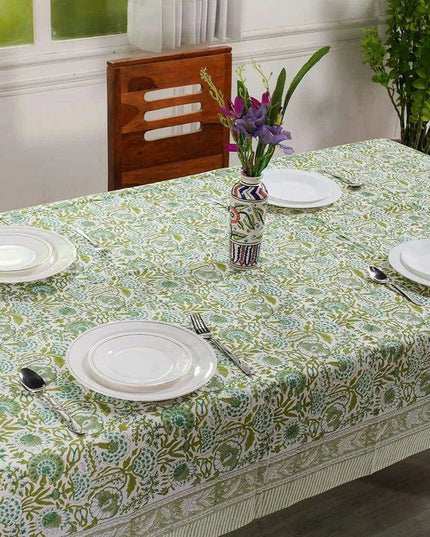 Elegant Blue-Green Floral Leaf Design Waterproof Table Cover