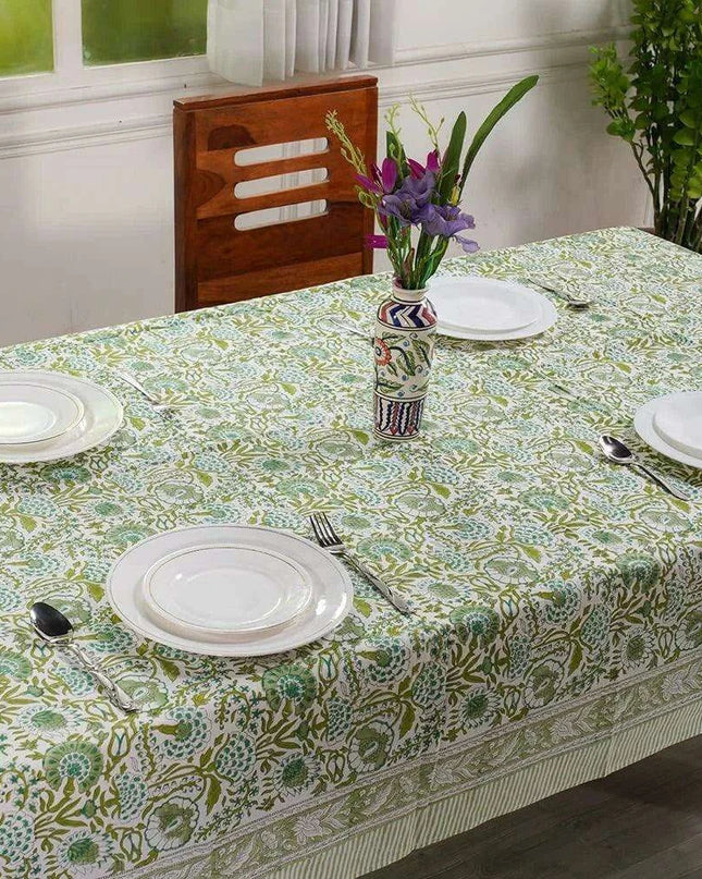 Elegant Blue-Green Floral Leaf Design Waterproof Table Cover