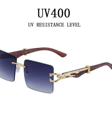 Retro Rimless Sunglasses with Wood Finish and UV Protection