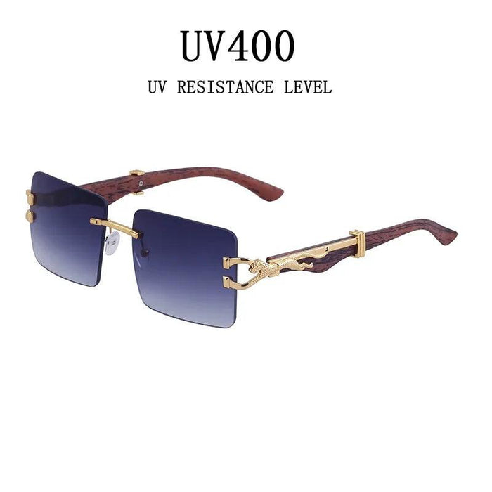 Retro Rimless Sunglasses with Wood Finish and UV Protection