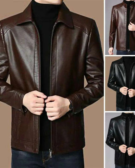 Men's Stylish Faux Leather Biker Jacket - Warm and Windproof Outerwear
