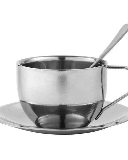 Sophisticated 304 Stainless Steel Coffee Mug Set with Saucer and Spoon