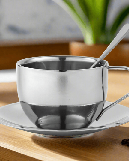 Sophisticated 304 Stainless Steel Coffee Mug Set with Saucer and Spoon