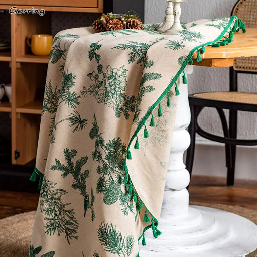 Gerring Cotton Linen Tablecloths Green Printed Table Cloth Korean Napkin Coffee Round Table Cover Wedding Table Decoration