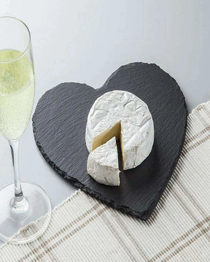 Charming Natural Slate Heart-Shaped Serving Tray Set for Culinary Delights