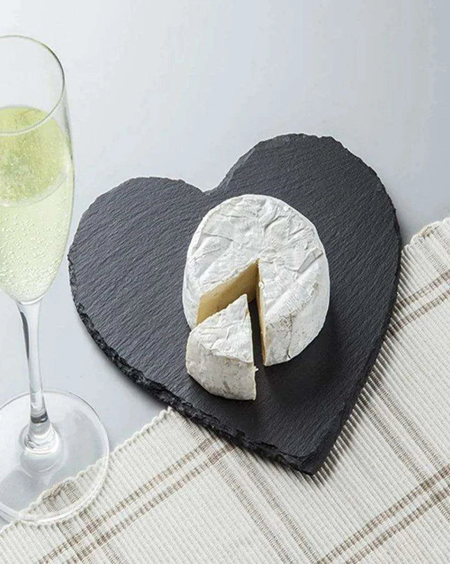 Charming Natural Slate Heart-Shaped Serving Tray Set for Culinary Delights