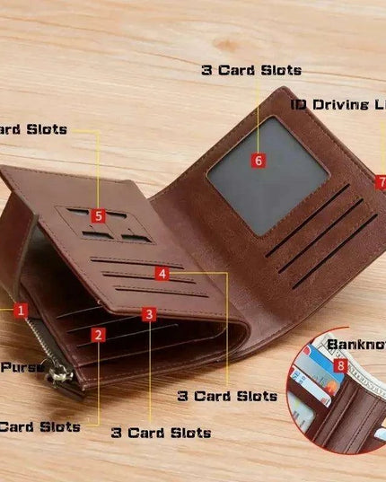 Men's RFID-Blocking PU Leather Zipper Wallet with Organized Compartments