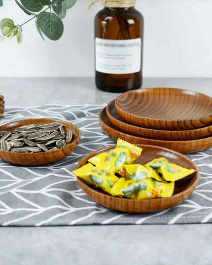 Elegant Acacia Wood Round Dinner Plates - 10.5-17.5cm Durable Solid Wood Serving Dish