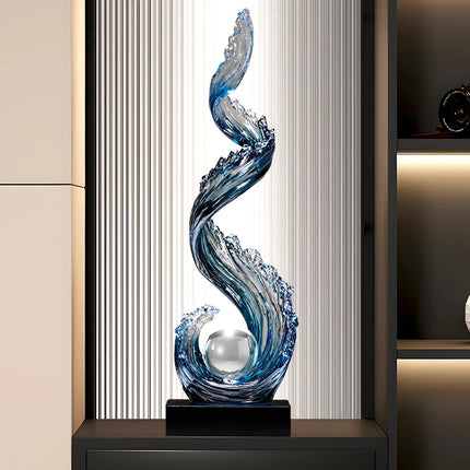 Home Decor Wind and Water Rising Decorations,Blue Resin Sculpture Luxu