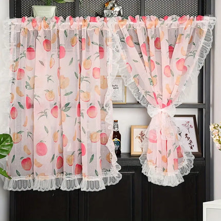 Fruit Print Kitchen Curtains - Sheer Lace Rod Pocket, Set of 2