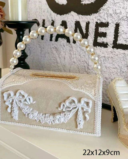 Elegant Leather Tissue Organizer with Stylish Bow - Chic Storage Solution for Home and Office