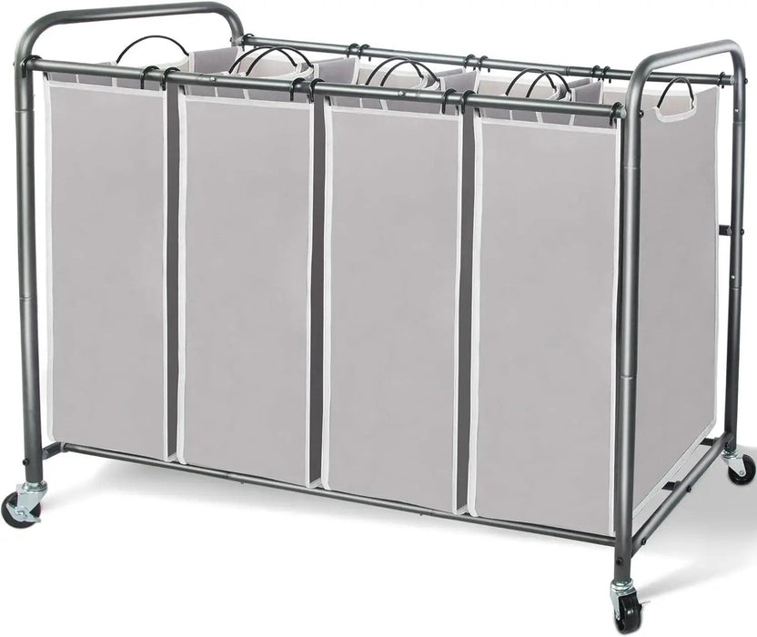 Laundry Cart 4-Bag Sorter with Wheels and Removable Bags