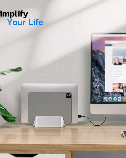 Adjustable Aluminum Vertical Laptop Stand for Enhanced Workspace Organization - Compatible with Devices Up to 17.3"