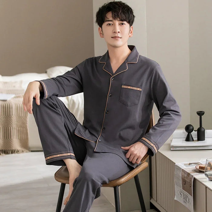 Long Sleeve Cotton Unisex Pajama Sets for Men and Women - Korean Loose Sleepwear Suit