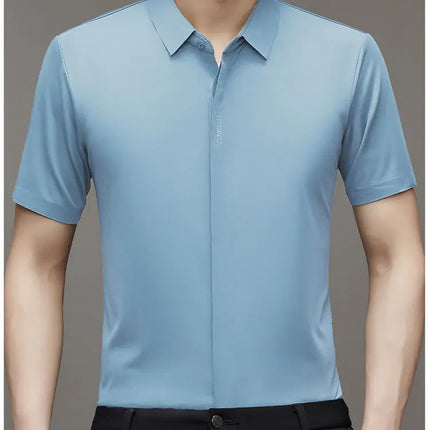 Wemall Store Men's Luxurious Mulberry Silk Short Sleeve Shirt - Wrinkl