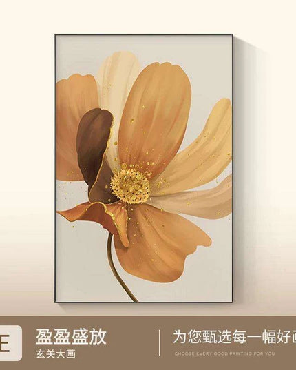 Sophisticated Blue Floral Abstract Canvas Artwork with Gold Leaf Highlights - Modern Scandinavian Home Decor