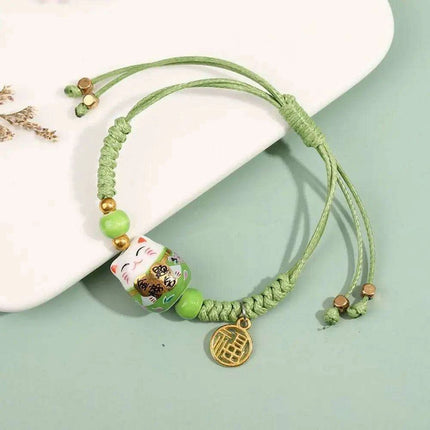 Vibrant Adjustable Lucky Cat Charm Bangles - Playful Rope Bracelets for Women and Girls, Ideal Gift for Prosperity