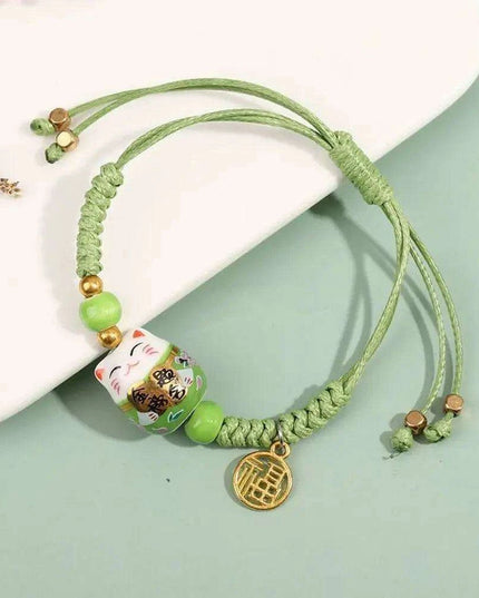 Vibrant Adjustable Lucky Cat Charm Bangles - Playful Rope Bracelets for Women and Girls, Ideal Gift for Prosperity