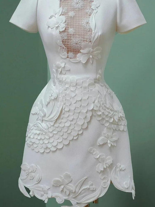 A-line Dress with 3D Floral Accents for Women's Evening
