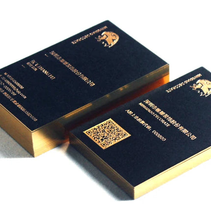 Custom Black Cotton Business Cards | Gold Foil & Embossed Logo